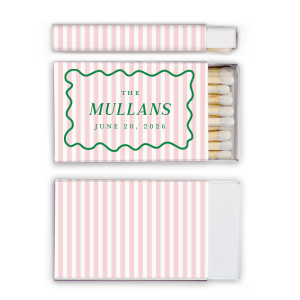 Create a sweet memento with the Candy Stripe Full Color Matchbox! This design evokes the joy of candy shops, beach strolls and boardwalk games. The full color matchbox is customizable in your choice of colors alongside customizable text to fully personalize your unique design. Perfect for weddings, engagements or home entertainment!