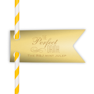 Personalized Poptone Mimosa Double Point Straw Tag with Satin 18 Kt. Gold Foil Color has a Flourish 5 graphic and are a must-have for your next event—whatever the celebration!