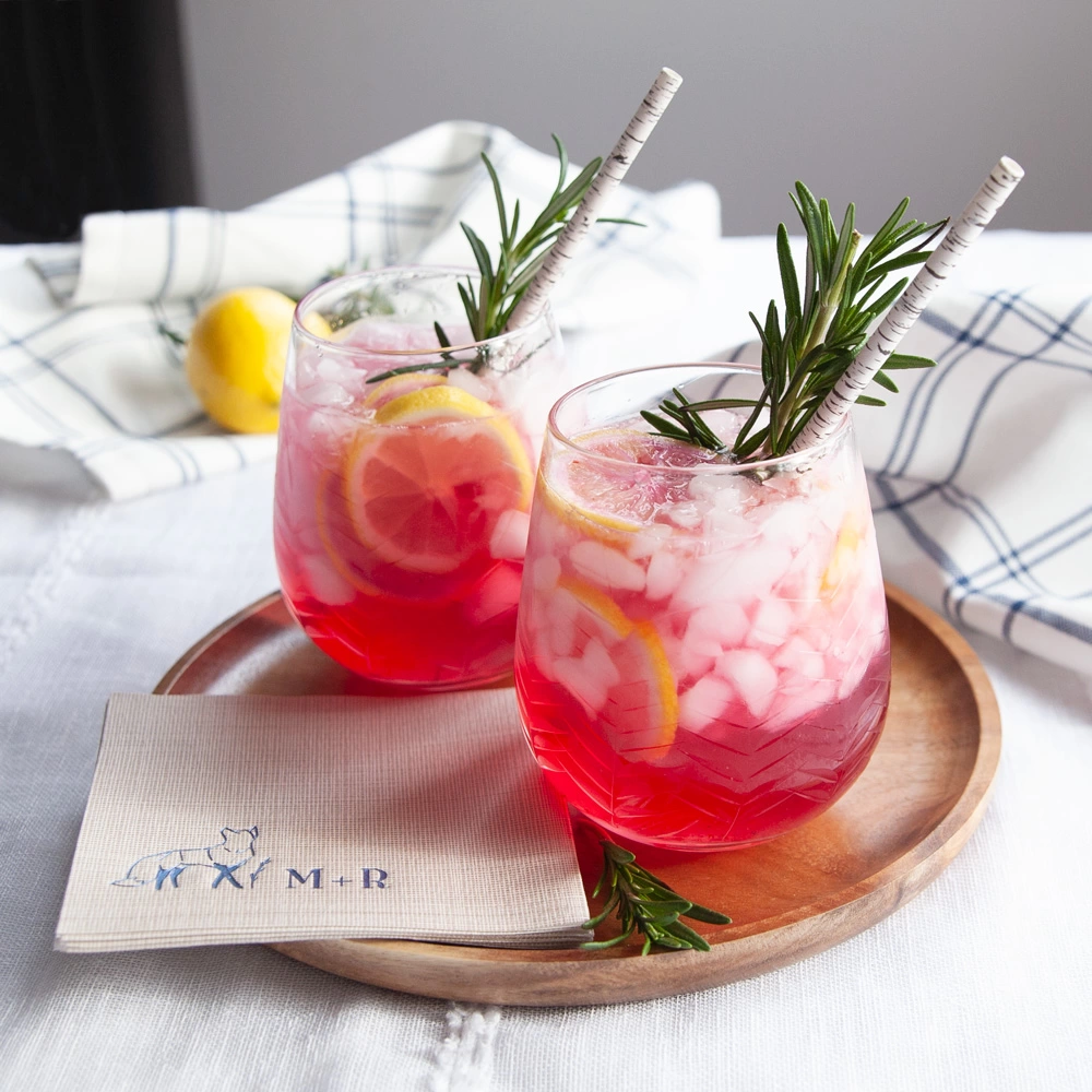 classic cocktail recipe with custom paper straws and cocktail napkins