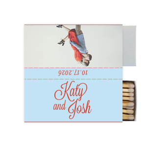 Capture love’s spark with the Love Snapshot Photo Matchbox. It features the couple’s names in a fun, flirty script on the front. The back displays a playful photo of the couple, radiating their shared joy. The celebration date adorns the side, making this matchbox a memorable keepsake of their special day. This design invites couples to choose a beloved photo to personalize their own matchbox, adding a unique and intimate touch to their wedding celebration.