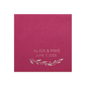 ForYourParty's elegant Magenta Linen Like Dinner Napkin with Shiny Green Tea Foil has a Branch 4 graphic and is good for use in Floral, Frames themed parties and will make your guests swoon. Personalize your party's theme today.