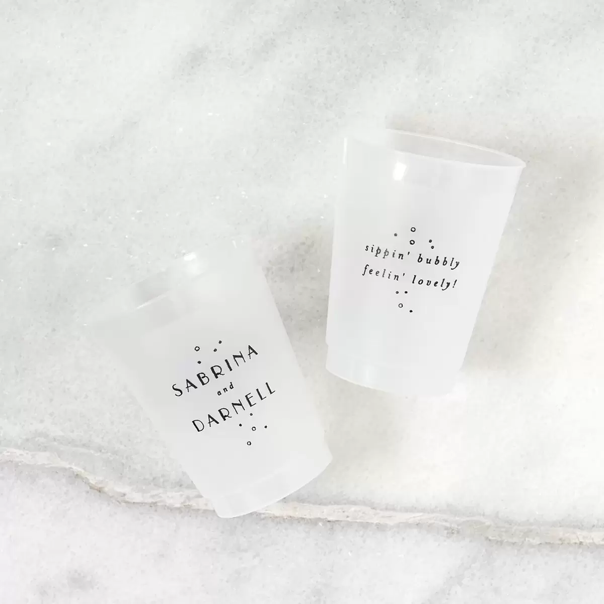 custom designed frost flex wedding cups for your winter wedding reception