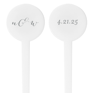 Stir up elegance with the Calligraphy Initials Stirrer, featuring a couple's initials in refined calligraphy, joined by a swirling ampersand. The flip side's date adds a bespoke twist, elevating cocktails with a dash of personalized panache.