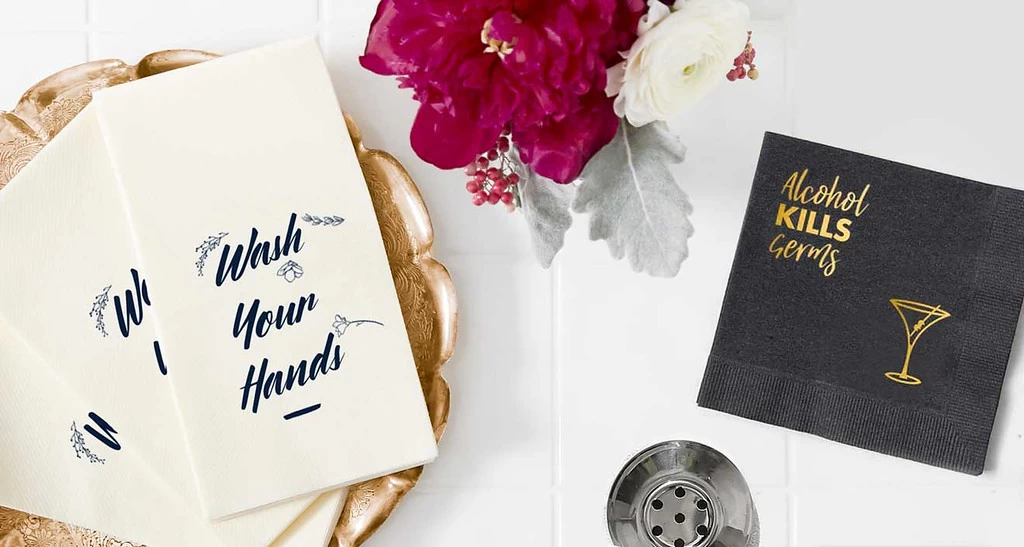 personalized guest hand towels and cocktail napkins will give your home bar a fun new look
