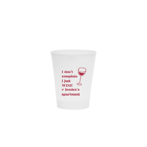 Toast to new beginnings with the Witty Wine Welcome Cup, featuring the clever quip "I don't complain I just wine," topped with a sleek, minimal wine glass drawing. Personalize with your names in a contemporary font for a housewarming filled with laughs and good cheer.