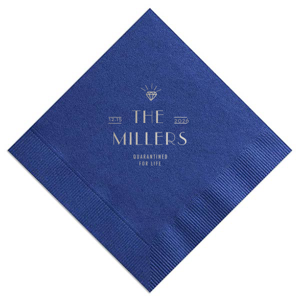 ForYourParty's elegant Dark Navy Cocktail Napkin with Shiny Sterling Silver Foil has a Diamond graphic and is good for use in Wedding, Bridal Shower themed parties and will make your guests swoon. Personalize your party's theme today.