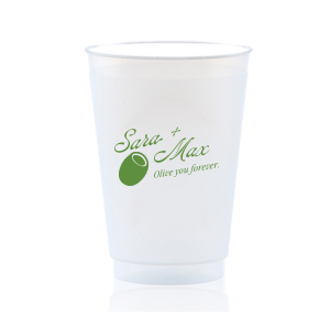 The Olive You Forever Cup is perfect for celebrating your love with friends and family. The cheeky design is available in your choice of screen printed ink and cup colors. Along with customizable text, this unique drinkware is sure o be a hit at your next engagement, wedding, or anniversary party!