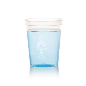 Personalized Gold 16 oz Stadium Cup with Silver Ink Screen Print has a Light the Night graphic and is good for use in Wedding themed parties and will give your party the personalized touch every host desires.