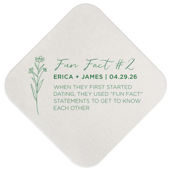ForYourParty's chic Eggshell Square Coaster with Satin Leaf Foil has a Stem Daisy Flower graphic and is good for use in Floral and wedding themed parties and are a must-have for your next event—whatever the celebration!