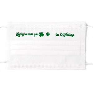 The ever-popular Green Disposable Face Mask with Shiny Leaf Foil has a Clovers graphic and is good for use in St. Patricks Day, Holiday themed parties and couldn't be more perfect. It's time to show off your impeccable taste.