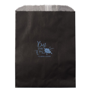 Our custom White Goodie Bag with Matte Royal Blue Foil Color has a Floral Vine RSVP graphic and is good for use in Lovely Press themed parties and can be customized to complement every last detail of your party.