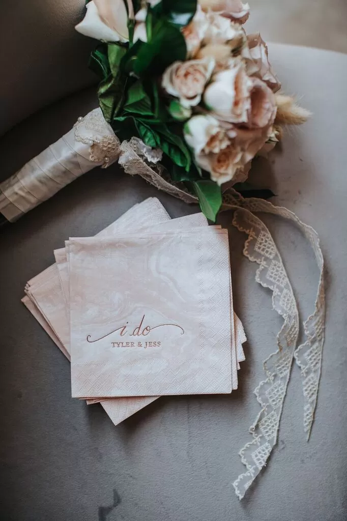 custom designed marbled wedding cocktail napkins