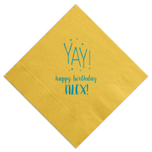ForYourParty's chic Sunflower Cocktail Napkin with Satin Teal / Peacock Foil Color has a Yay graphic and is good for use in Words themed parties and couldn't be more perfect. It's time to show off your impeccable taste.