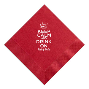 Raise your party game with the Keep Calm & Drink On Napkin! Featuring a cheeky crown atop this classic phrase, it’s the royal decree your gathering needs. Personalize them for a sophisticated, yet cheeky, touch that guests won't forget. Clean up and celebrate in regal style!