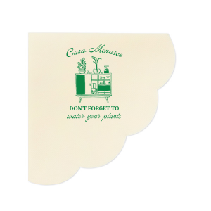 Welcome friends to your new abode with the Botanical Bar Cart Home Entertaining Napkin, adorned with a stylish bar cart and plant graphic and the gentle prompt "Don't forget to water your plants," all below your name or house title in a contemporary script. A charming and practical touch for your housewarming gathering.