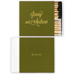 The Formal Names Match design exudes elegance with the couple's first names gracefully presented in an ornate, flourished script on the front. Its simplicity is complemented by the event's date on the back, offering a touch of class and sophistication to any celebration.