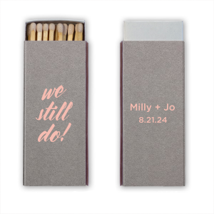 ForYourParty's elegant Natural Slate Classic Matchbox with Matte Pastel Pink Foil can be personalized to match your party's exact theme and tempo.