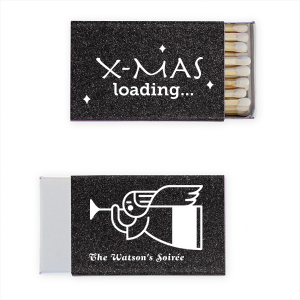 ForYourParty's chic Glitter NEW Black Classic Matchbox with Matte White Foil has a Sparkles 3 graphic and a Angel 2 graphic and is good for use in Christian Symbols, Christmas themed parties and are a must-have for your next event—whatever the celebration!