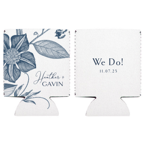 ForYourParty's elegant White Flat Can Cooler - Full Color with Matte Navy Ink Digital Print Colors can be customized to complement every last detail of your party.