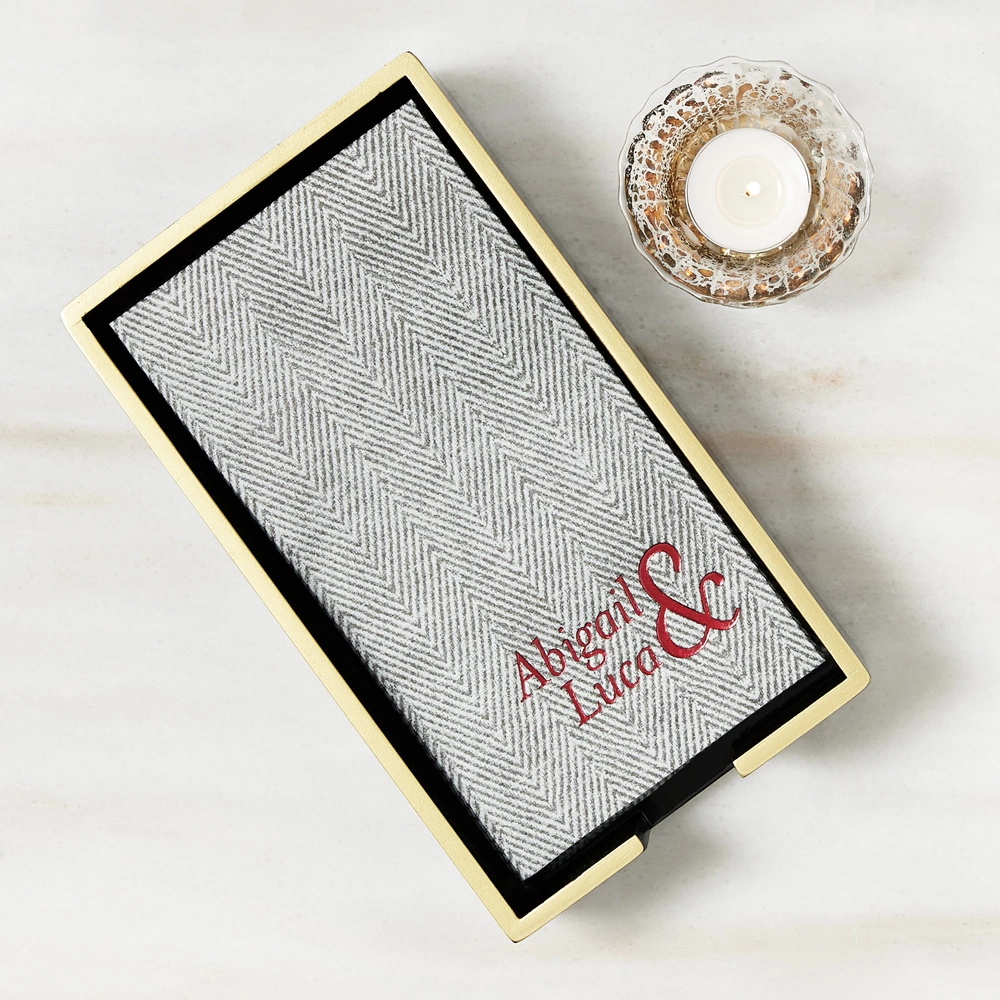 herringbone guest towels at modern rustic fall wedding