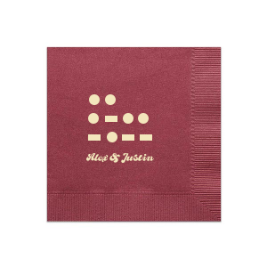 Whisper "I Love You" in an original way with the Morse Code Love Napkin, featuring the letters I, L, Y signaled discreetly in Morse code above the couple's names written in a modern script. A unique and romantic expression for your wedding day.