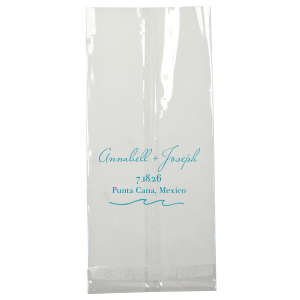 "Embrace the seaside spirit with the Beach Wave Gift Bag featuring a sleek wave design. Personalize with three lines of text to conjure the ocean's rhythm, creating a breezy, bespoke gift experience for your beach-themed celebration.