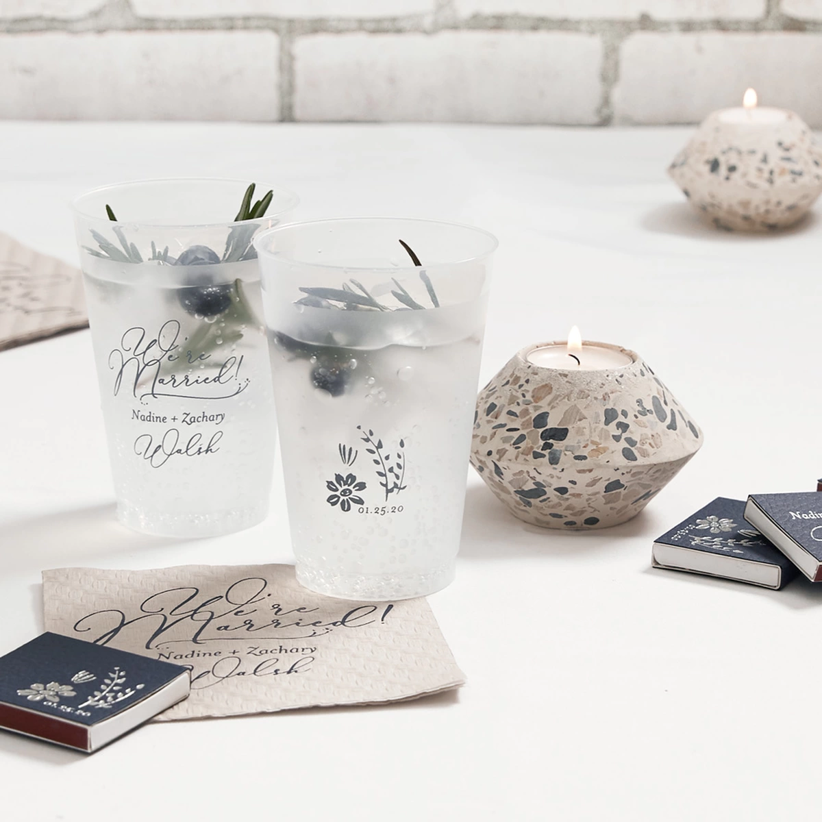 Blueberry Lemon Vodka Spritzer in custom designed wedding cups