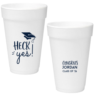 Personalized 16 oz Styrofoam Cup with Matte Navy Ink Cup Ink Colors has a Cap graphic and is good for use in Graduation themed parties and will give your party the personalized touch every host desires.
