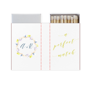 ForYourParty's chic White Classic Custom Photo Matchbox with Matte Stone Blue Ink Digital Print Colors and Matte Chartreuse Ink Digital Print Colors can be customized to complement every last detail of your party.