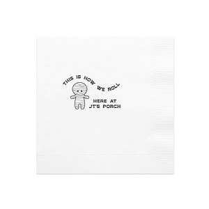 Get ready for Halloween season with the Mummy Halloween Napkin. Featuring a graphic of an adorable mummy below the phrase "this is how we roll," you can personalize with your name or your class name if you are having a school Halloween party. This cute Halloween party accessory is perfect for a kid's halloween party. 