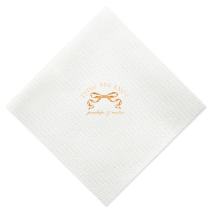 Commemorate your union with the Tying the Knot Romance Napkin, featuring the phrase "tying the knot" gracefully placed above a romantic bow graphic, with the couple's names tenderly inscribed below. An idyllic expression of love for your wedding day.