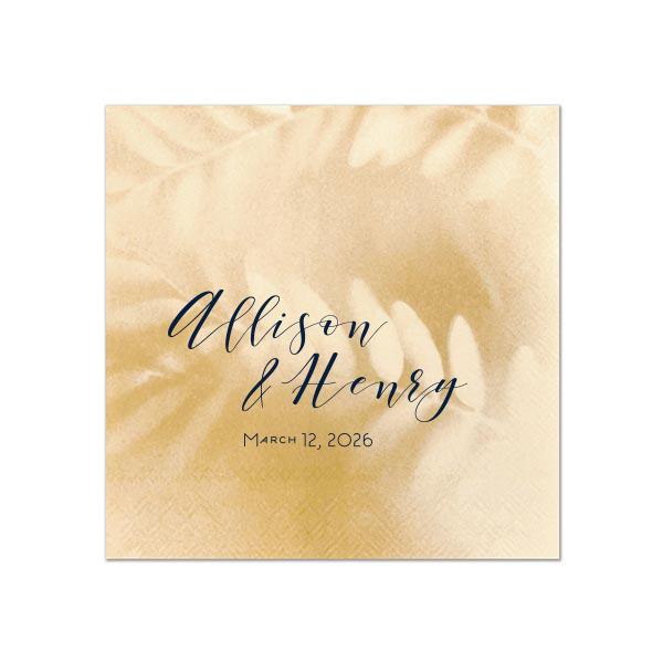 Relax into the joy of the occasion with the Playful Script Names Napkin. The couple's names are charmingly presented in a playful, casual script, capturing an artistic vibe. Below, the event date in smaller block letters adds a neat touch, making this design effortlessly stylish and perfectly approachable.