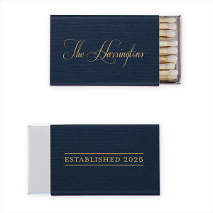 The Family Name Established Year Match design radiates sophistication and tradition. The family name is artfully crafted on the front in an opulent, flourished script. The back presents the anniversary year, blending elegance with a sense of history.