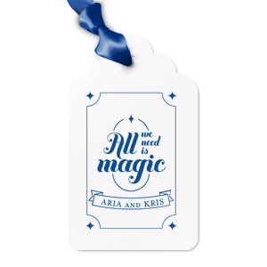 Our new All We Need Is Magic Letterpress Gift tag would be a nice fit on your gift. It is most used in holiday themed parties when magic is most needed! Surprise them!