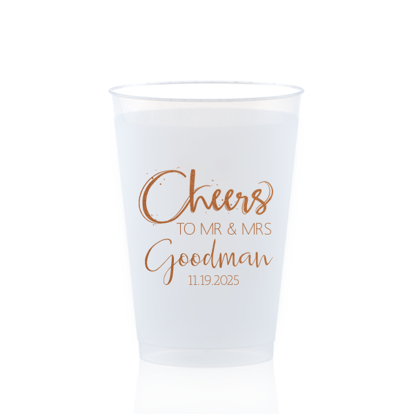 The Cheers Mr and Mrs Cup will make your guests swoon. Personalize your party's theme today.