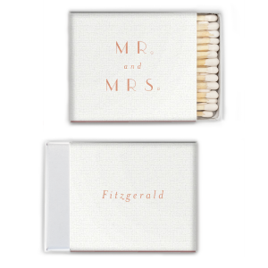 Our beautiful custom Linen White Classic Matchbox with Shiny Rose Gold Foil will impress guests like no other. Make this party unforgettable.