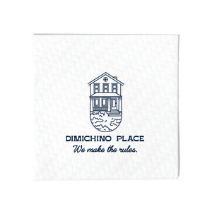 Lay down the law of the land at your housewarming with the Home Rule Maker Napkin, featuring "We make the rules" beneath a minimalistic modern house graphic, with your chosen name or street in a crisp, modern block font. A statement piece for your new home's debut.