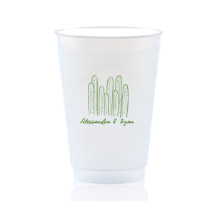 Cool down at your summertime party event with the Southwest Cactus Cup. Featuring a screen print of hand-drawn cactuses above customizable text, the cup is available in your choice of styles and colors to best match your party's unique vibes.