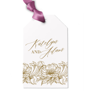 ForYourParty's chic Stardream Ivory Luggage Gift Tag with Shiny Rose Quartz Foil has a Romantic Flower Pattern graphic and is good for use in Floral, Full Bleed themed parties and will make your guests swoon. Personalize your party's theme today.