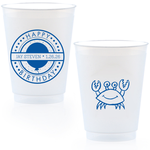 Cheers to another year with the Birthday Badge Cup, where a vibrant badge bursts with 'Happy Birthday,' balloons, and confetti. Personalize with the honoree's name and date, while a whimsical crab on the back adds a playful surprise.