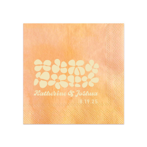 Blend nostalgia and romance with the Retro Floral Wedding Napkin, adorned with vintage-inspired flowers above the couple's names and wedding date. A charming throwback touch to adorn your matrimonial celebration.