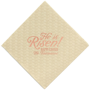 Rejoice in the season with the Easter Resurrection Celebration Napkin, proclaiming "He is risen, Happy Easter" in a bold font above your family's last name. A personal and joyous addition to your Easter gatherings.
