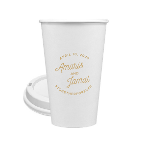Capture every toast-worthy moment with the Modern Script Name Paper Cup! This design frames the newlyweds' names, with their wedding date arched above and a personalized hashtag below. Perfect for adding a touch of elegance and modern flair to your celebration sips!