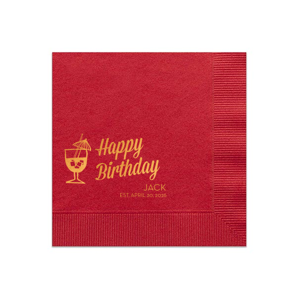 Our beautiful custom Lipstick Red Cocktail Napkin with Matte White Foil has a Tiki Drink 2 graphic and is good for use in Drinks, Beach/Nautical themed parties and can be customized to complement every last detail of your party.