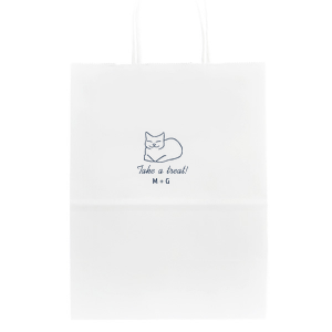 Send your guests home with a smile using the LoafIng Cat Favor Bag, perfect for weddings or birthday parties. This adorable bag showcases a sitting cat with its legs tucked, and the inviting words "Take a Treat" in a graceful script. Personalize with your name or the couple's initials for a sweet parting gift.