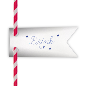 Elevate your sipping experience with the Drink Up Stars Straw Tag, a heart-shaped invite to enjoy the festivities. 'Drink' swirls playfully in script, accompanied by 'up' and a trio of stars for a delightful sip-and-swirl accessory.