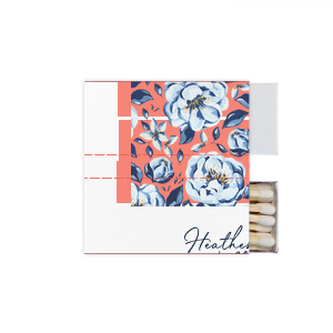 Our custom White Square Custom Photo Matchbox with Matte Light Coral Ink Digital Print Colors and Matte Navy Ink Digital Print Colors will make your guests swoon. Personalize your party's theme today.