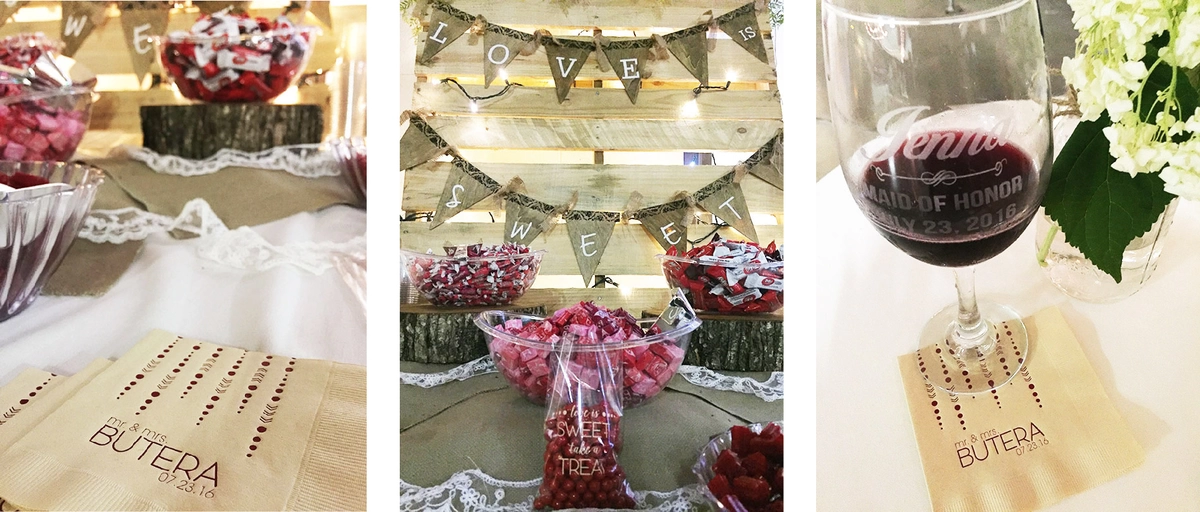 Personalized Cocktail Napkin with Personalized Wine Glass and Personalized Treat Bags