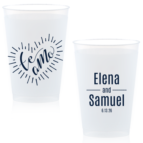 Our beautiful custom Matte Navy Ink 16 oz Frost Flex Cup with Matte Navy Ink Print Color has a Te Amo graphic and is good for use in Words themed parties and will make your guests swoon. Personalize your party's theme today.