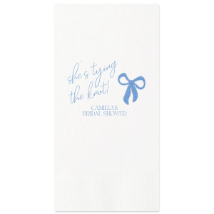 Celebrate the bride-to-be with the Modern Bow Bridal Bliss Napkin, elegantly displaying "She's tying the knot" in a lovely script above her name, all accentuated by a chic bow design. An exquisite choice for adding a personalized touch to any bridal shower.